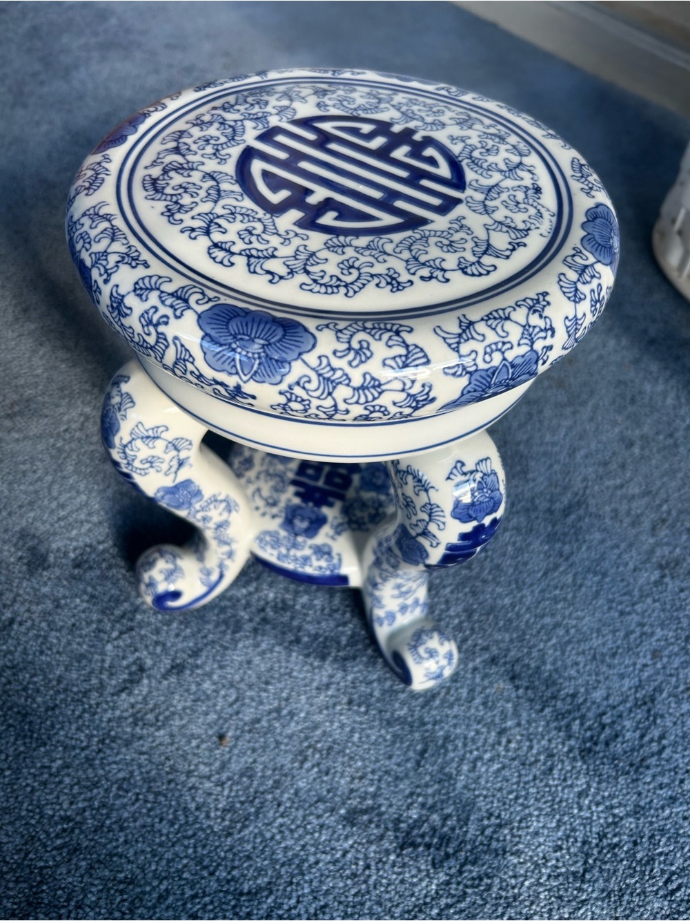 Blue and White Porcelain Accent Stool - Decorative Home Art